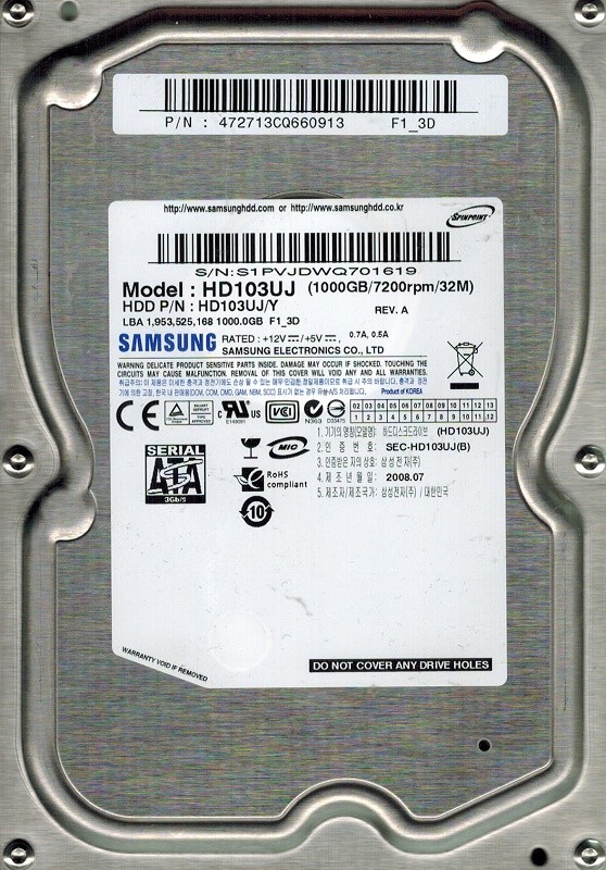 Samsung HD103UJ/Y P/N: 472713CQ660913 1TB