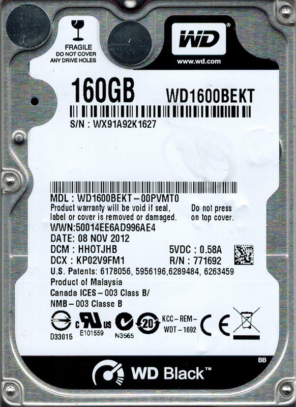 Western Digital WD1600BEKT-00PVMT0 160GB DCM: HHOTJHB