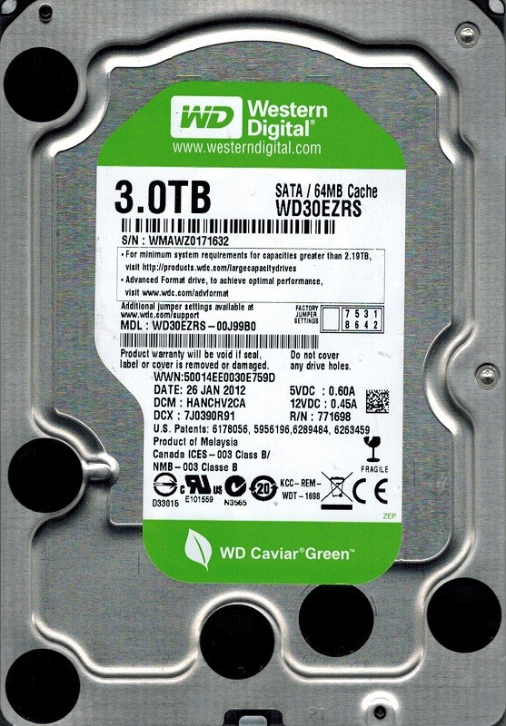 Western Digital WD30EZRS-00J99B0 3TB DCM: HANCHV2CA