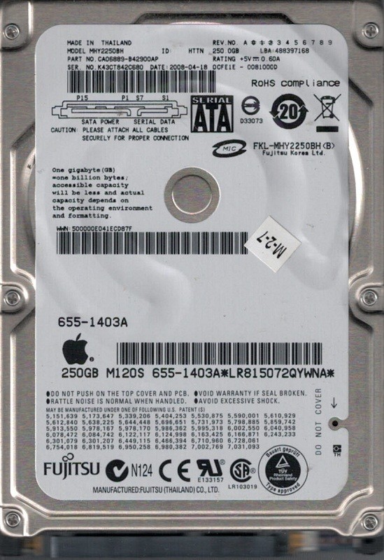 MHY2250BH P/N: CA06889-B42900AP MAC 655-1403A Fujitsu 250GB DATE: 2008-04-18