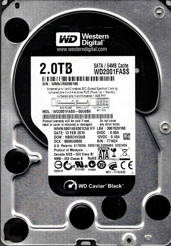 WD2001FASS-00U0B0 Western Digital DCM: HBRCHV2AB WMAUR 2TB