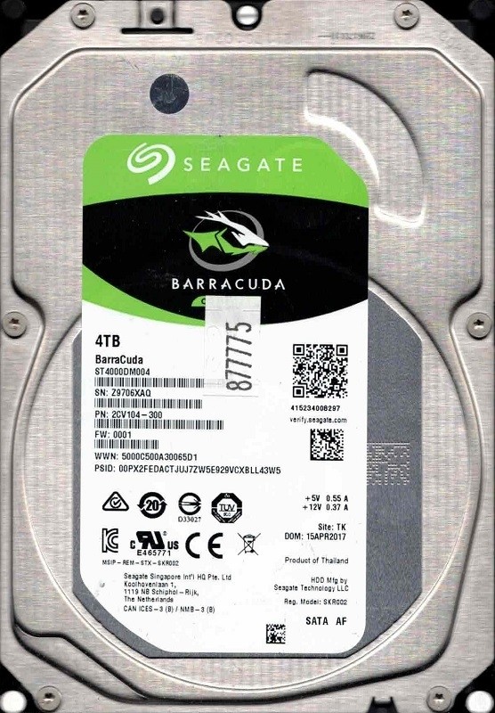 ST4000DM004 P/N: 2CV104-300 F/W: 0001 TK Z970 APR 2017 Seagate 4TB