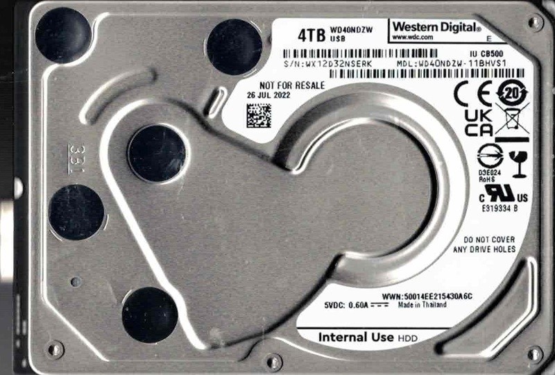 WD40NDZW-11BHVS1 USB 3.0 WX12D JUL 2022 Western Digital 4TB