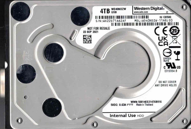 WD40NDZW-11A8JS0 USB 3.0 WX22D SEP 2021 Thailand 4TB Western Digital