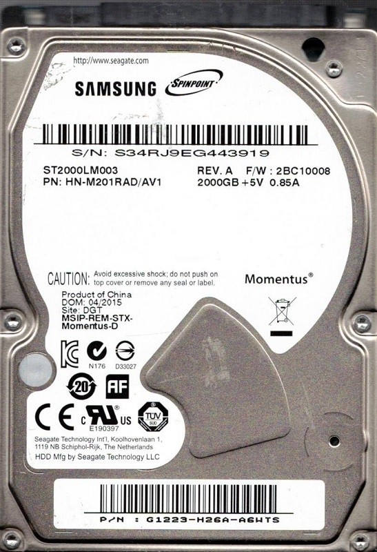 ST2000LM003 P/N: HN-M201RAD/AV1 F/W: 2BC10008 Samsung 2TB