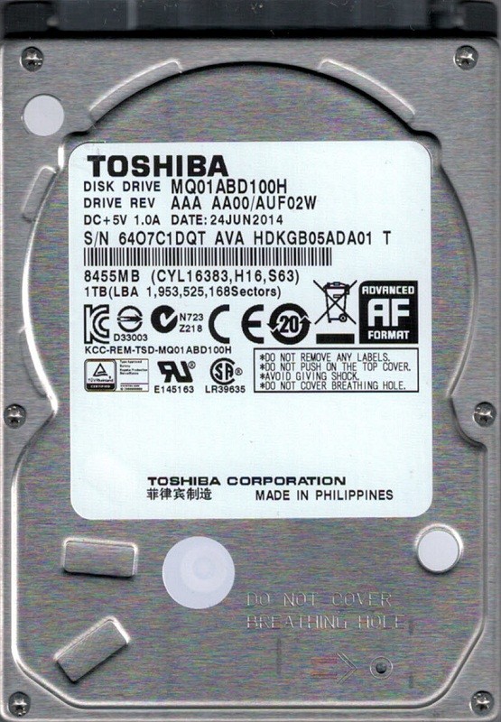 MQ01ABD100H AAA AA00/AUF02W Toshiba 1TB