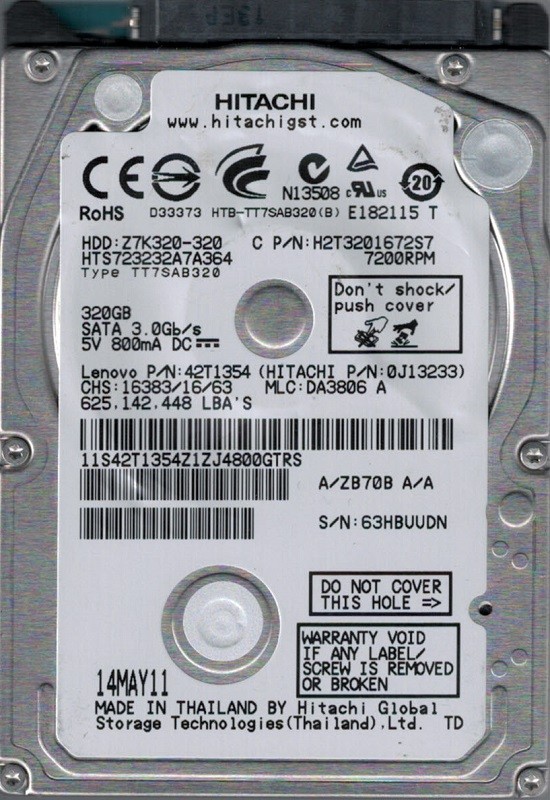 Hitachi HTS723232A7A364 P/N: 0J13233 MLC: DA3806 320GB