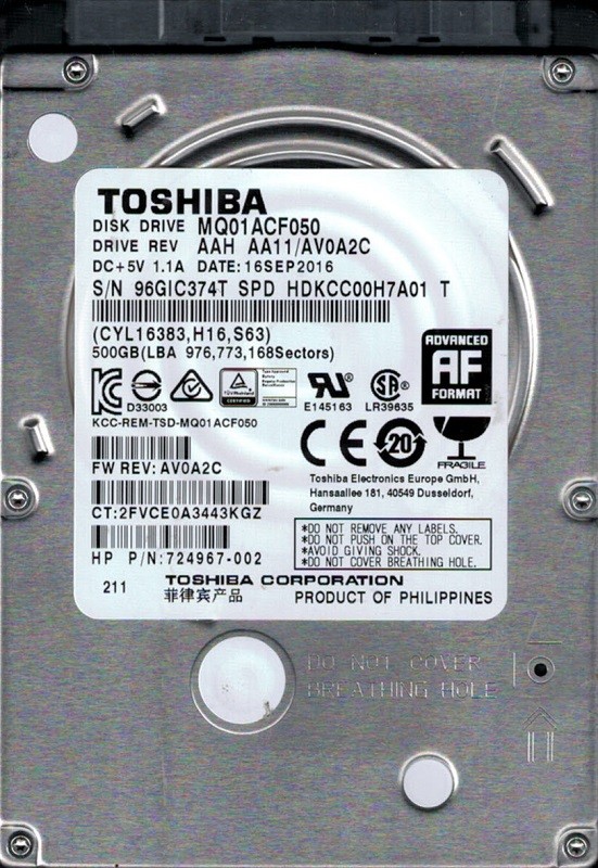 MQ01ACF050 AAH AA11/AV0A2C Philippines Toshiba 500GB Laptop Hard Drive