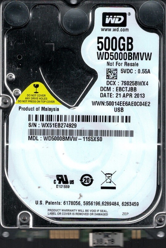 WD5000BMVW-11S5XS0 DCM: EBCTJBB WX51E Western Digital 500GB