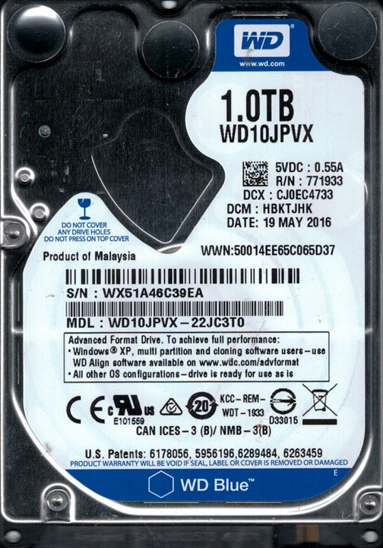 WD10JPVX-22JC3T0 DCM: HBKTJHK WX51A Western Digital 1TB