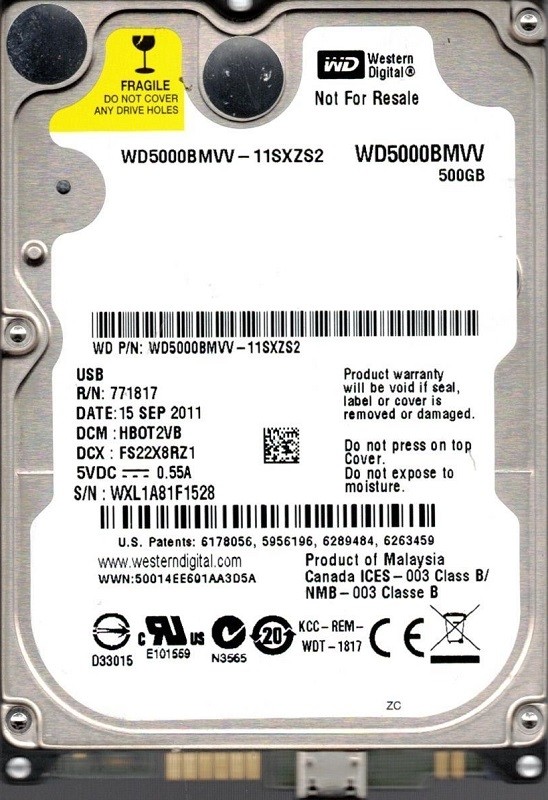 Western Digital WD5000BMVV-11SXZS2 500GB DCM: HBOT2VB