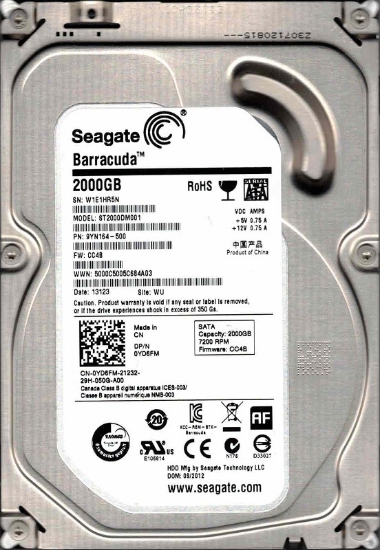 ST2000DM001 P/N: 9YN164-500 F/W: CC4B WU W1E Seagate 2TB Desktop HDD