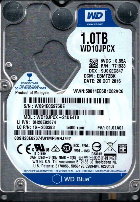 Western Digital WD10JPCX-24UE4T0 DCM: EBMT2BK 1TB 