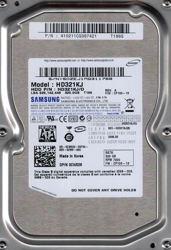 Samsung HD321KJ SPINPOINT 320GB P/N: 410211CQ367421