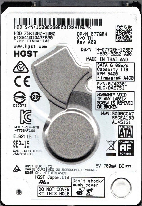 HTS541010A7E630 P/N: 0J42301 MLC: DA6751 HGST 1TB