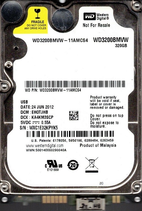 Western Digital WD3200BMVW-11AMCS4 DCM: EHOTJHB WXC1E USB 3.0 320GB