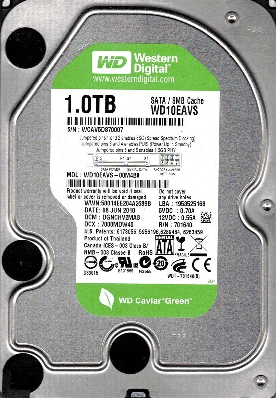 Western Digital WD10EAVS-00M4B0 1TB DCM: DGNCHV2MAB