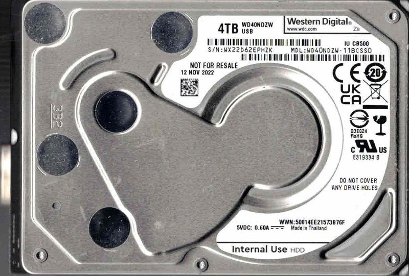WD40NDZW-11BCSS0 USB 3.0 WX22D NOV 2022 Thailand Western Digital 4TB