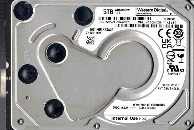 WD50NDZW-11A8JS1 WX52E SEP 2021 Thailand Western Digital 5TB USB