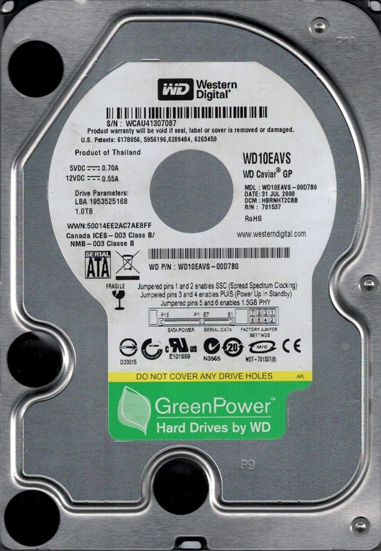 Western Digital WD10EAVS-00D7B0 DCM: HBRNHT2CBB 1TB