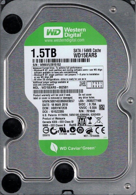 WD15EARS-00Z5B1 DCM: HBRYNT2CB WMAVU Western Digital 1.5TB