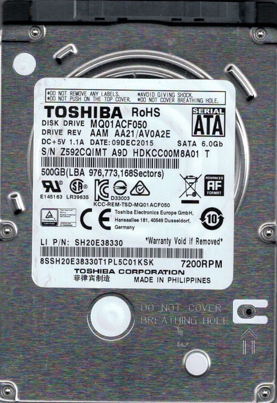MQ01ACF050 AAM AA21/AV0A2E Philippines Toshiba 500GB