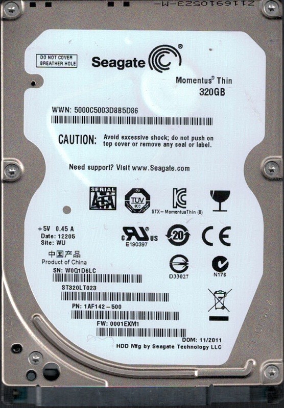 ST320LT023 P/N: 1AF142-500 F/W: 0001EXM1 WU W0Q Seagate 320GB