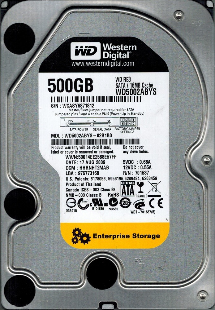 Western Digital WD5002ABYS-02B1B0 500GB DCM: HHRNHT2MAB
