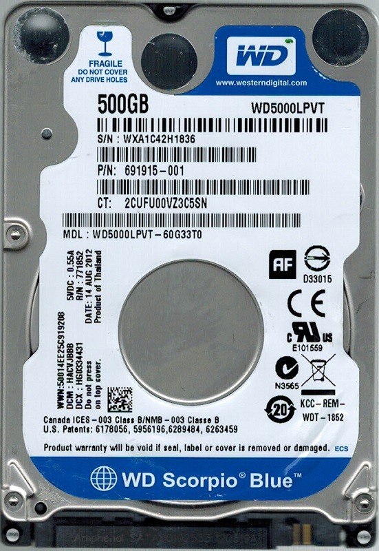 Western Digital WD5000LPVT-60G33T0 DCM: HACVJBBB 500GB
