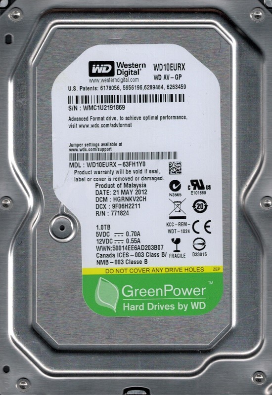 Western Digital WD10EURX-63FH1Y0 DCM: HGRNKV2CH 1TB 