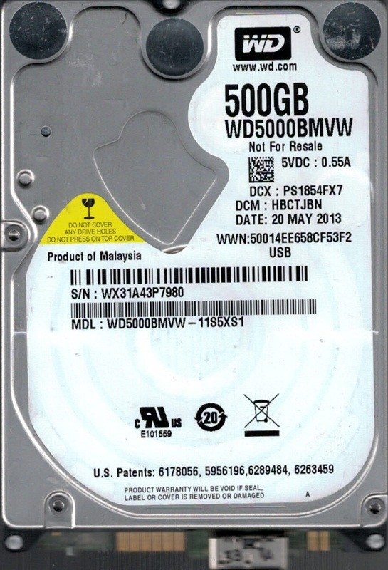 Western Digital WD5000BMVW-11S5XS1 DCM: HBCTJBN USB 3.0 500GB