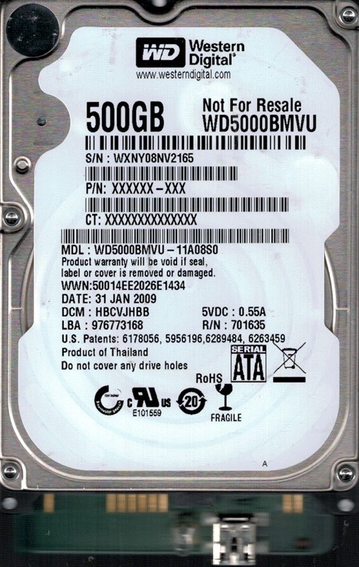 Western Digital WD5000BMVU-11A08S0 USB 2.0 500GB DCM: HBCVJHBB