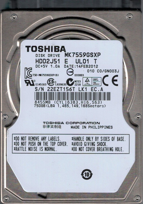 Toshiba MK7559GSXP 750GB HDD2J51 E UL01 T F/W: C0/GN003J Philippines