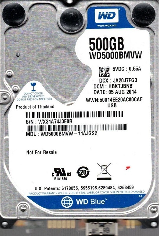 WD5000BMVW-11AJGS2 DCM: HBKTJBNB WX31A Western Digital 500GB