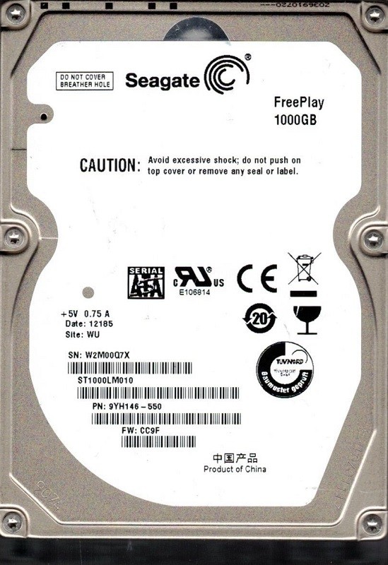 ST1000LM010 F/W: CC9F P/N: 9YH146-550 1TB WU W2M Seagate FreePlay