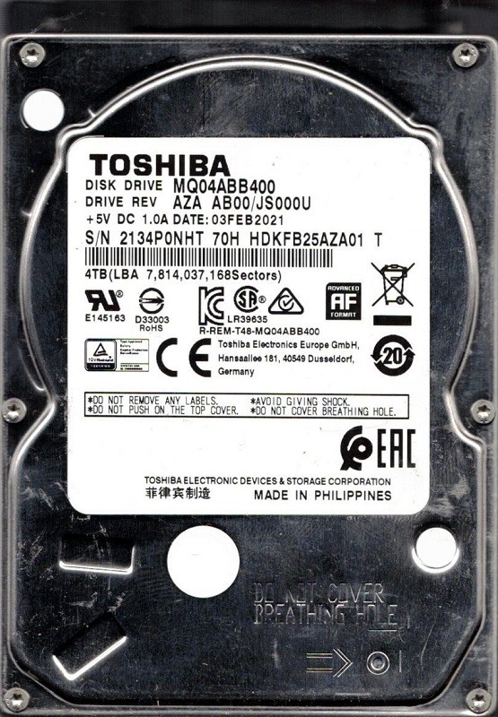 MQ04ABB400 AZA AB00/JS000U 2.5" Philippines Toshiba 4TB