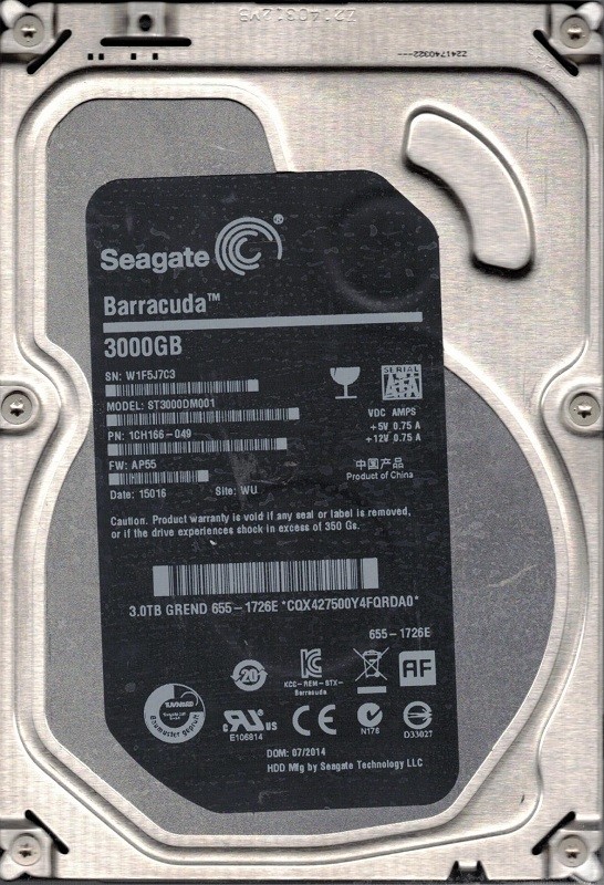 ST3000DM001 P/N: 1CH166-049 F/W: AP55 WU W1F Apple P/N 655-1726E Seagate 3TB