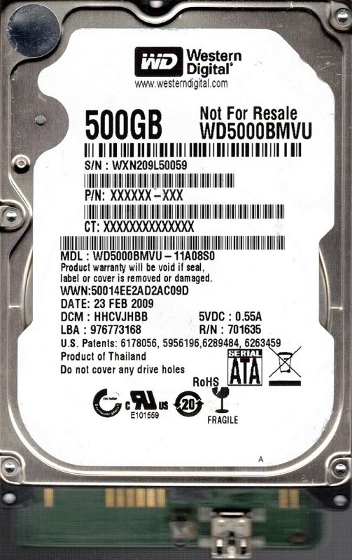 Western Digital WD5000BMVU-11A08S0 USB 2.0 500GB DCM: HHCVJHBB WXN20
