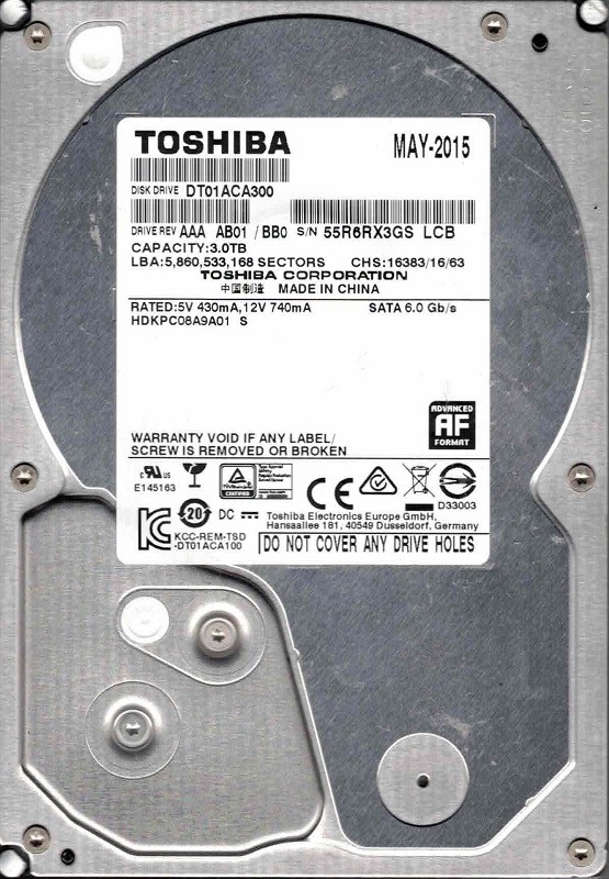 Toshiba DT01ACA300 AAA AB01/BB0 HDKPC08A9A01 S 3TB Desktop Hard Drive