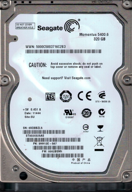 Seagate ST9320325AS P/N: 9HH13E-567 F/W: 0002BSM1 6VD SU 320GB
