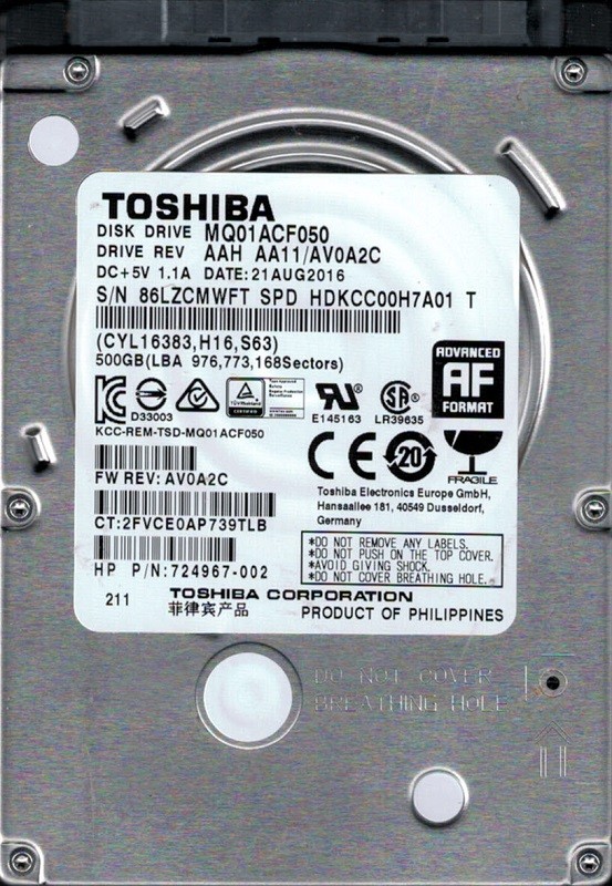 MQ01ACF050 AAH AA11/AV0A2C Philippines Toshiba 500GB 2.5" Hard Drive