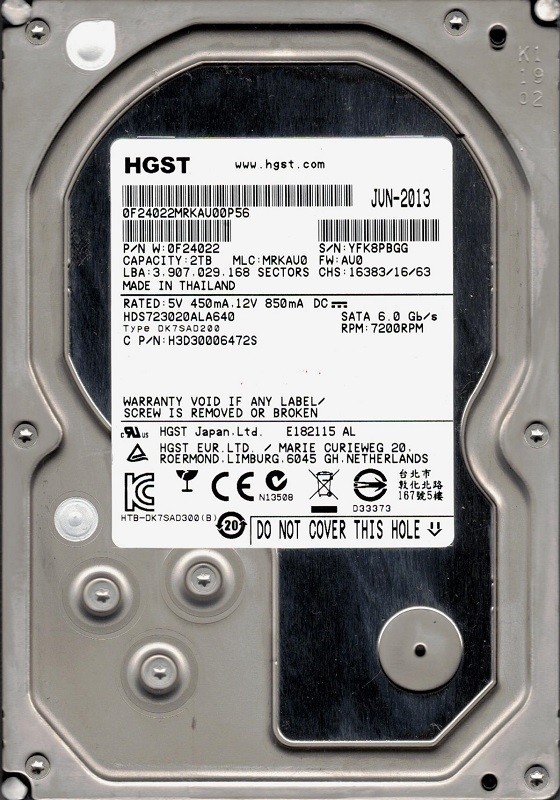 HDS723020ALA640 P/N: 0F24022 MLC: MRKAU0 HGST 2TB