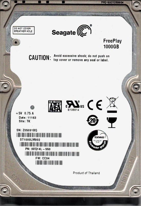Seagate ST1000LM002 F/W: CC94 P/N: 9VQ14L-550 TK Z05 1TB FreePlay