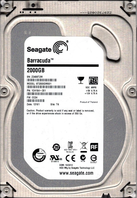 ST2000DM001 F/W: CC24 P/N: 1CH164-301 TK Z34 2TB Seagate Desktop HDD
