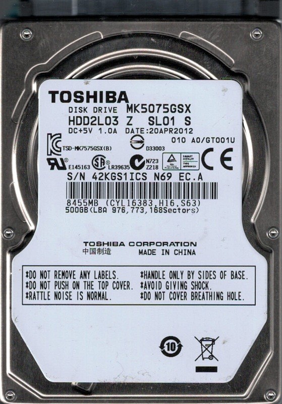 Toshiba MK5075GSX HDD2L03 Z SL01 S 500GB CHINA Hard Drive 2.5"