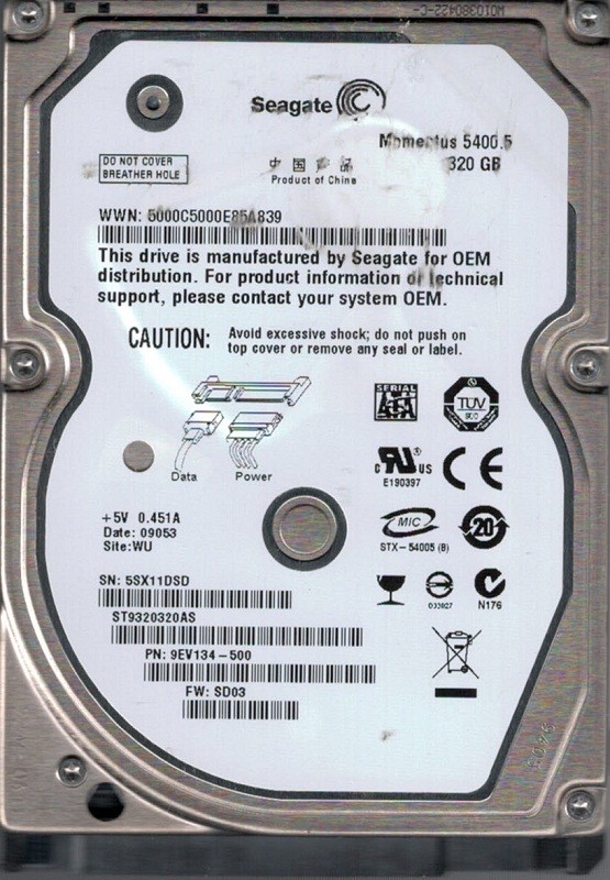 Seagate ST9320320AS P/N: 9EV134-500 320GB F/W: SD03 WU
