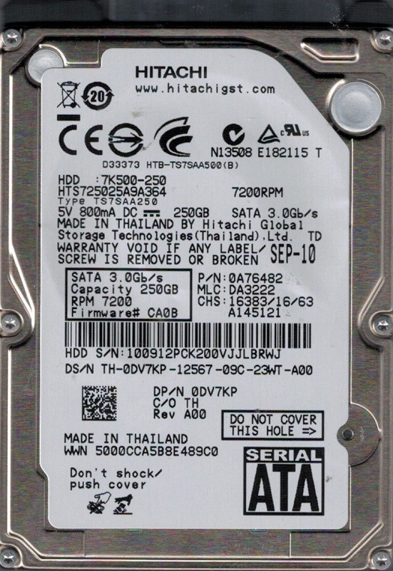 Hitachi HTS725025A9A364 P/N: 0A76482 MLC: DA3222 250GB