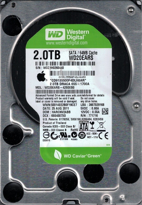 WD20EARS-42S0XB0 DCM: HARCNV2ABB MAC 655-1700A Western Digital 2TB