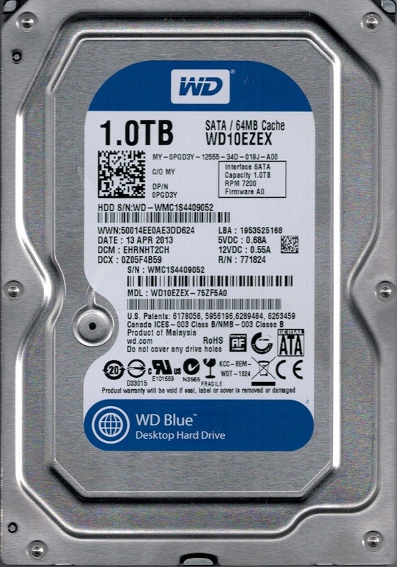 Western Digital WD10EZEX-75ZF5A0 1TB DCM: EHRNHT2CH