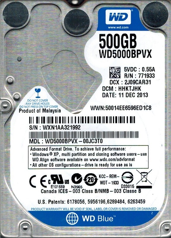 Western Digital WD5000BPVX-00JC3T0 500GB DCM: HHKTJHK